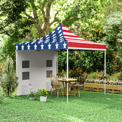 Outsunny 10' x 10' Heavy Duty Pop Up Canopy Tent with Sidewall, UPF50+ Instant Sun Shelter with Storage Pockets, American Flag