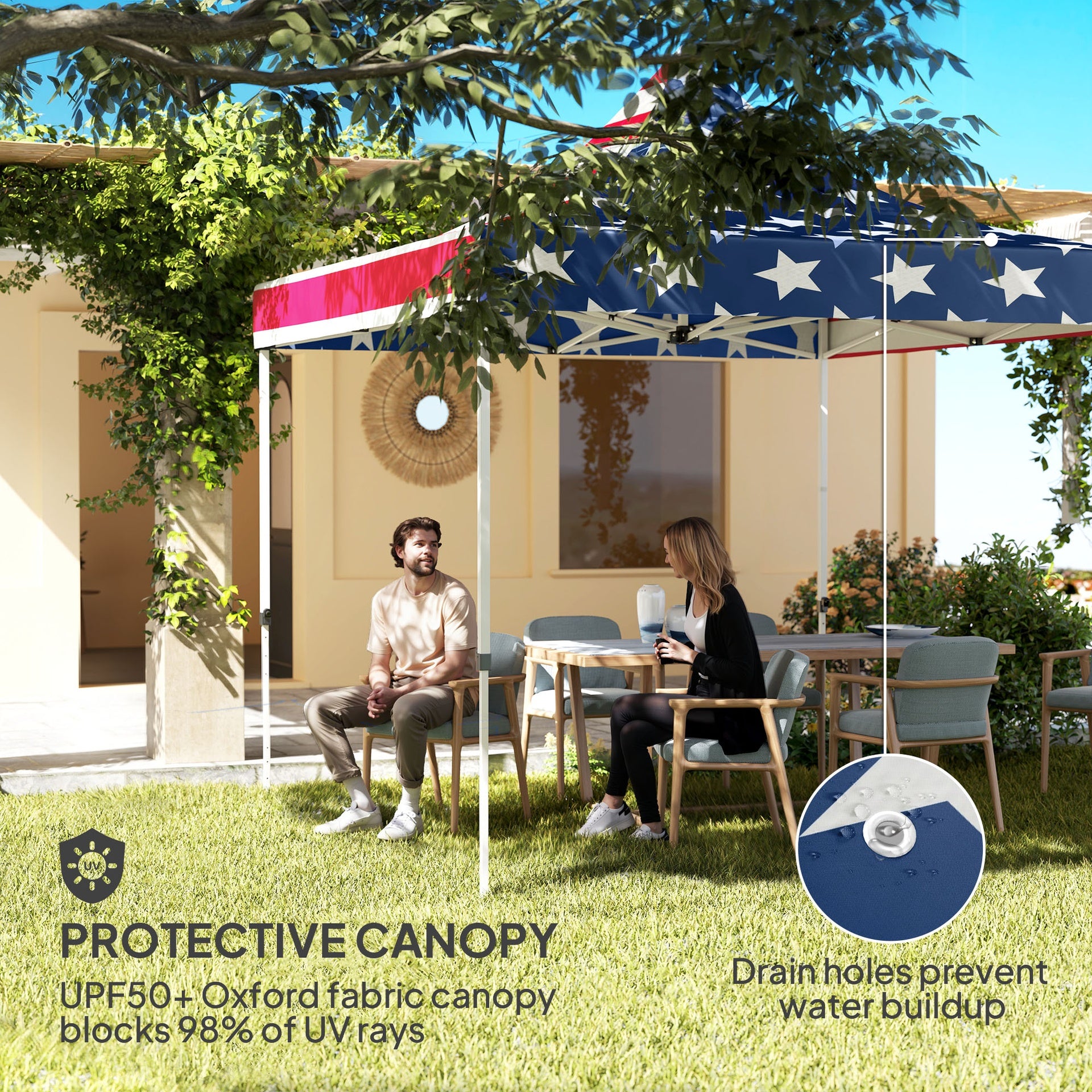 Outsunny 10' x 10' Heavy Duty Pop Up Canopy Tent with Sidewall, UPF50+ Instant Sun Shelter with Storage Pockets, American Flag