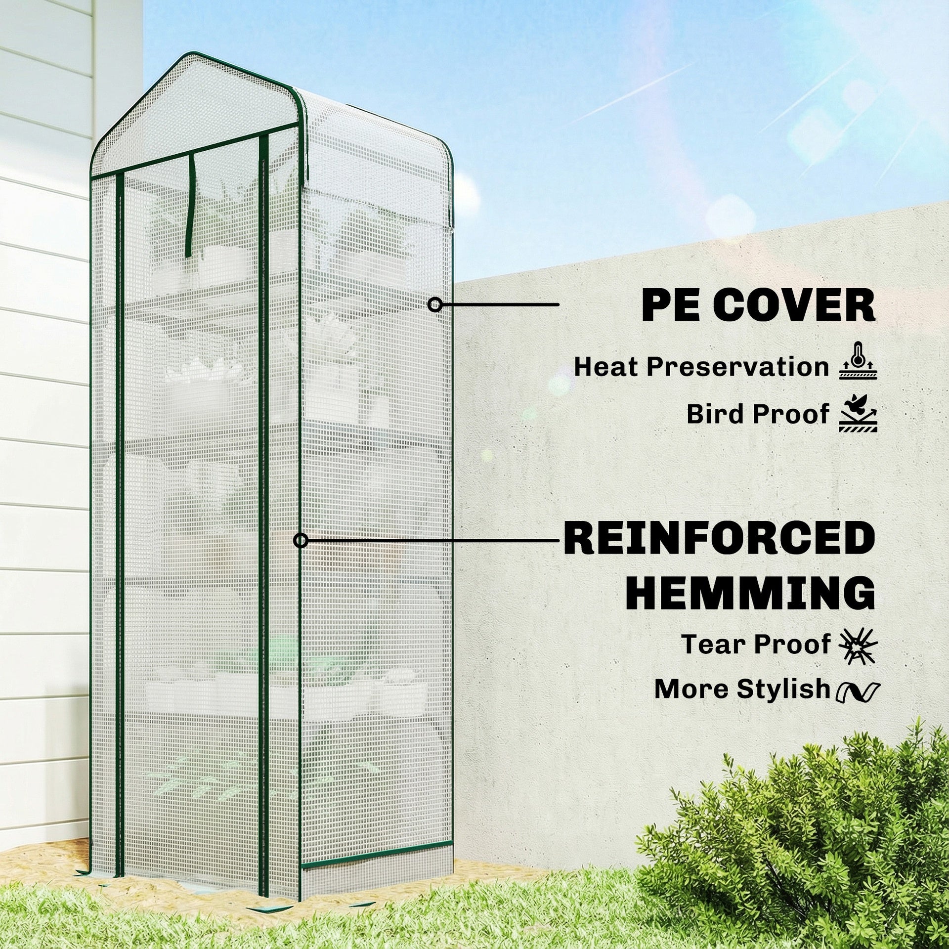 Outsunny Mini Greenhouse with Screen Roof, 5 Tier Portable Small Greenhouse with High Strength PE Cover, White