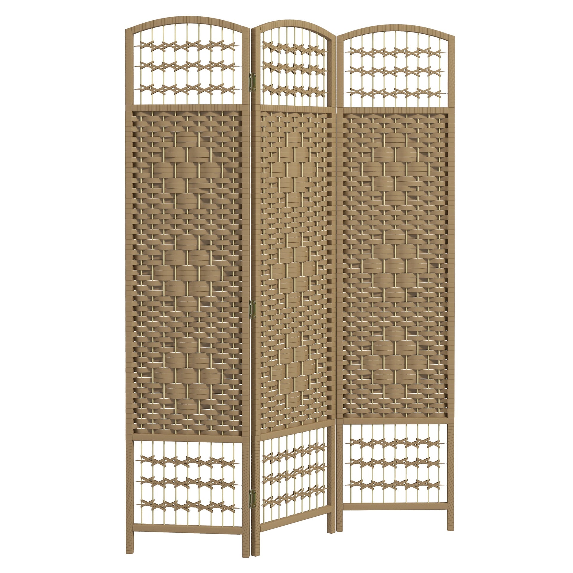 HOMCOM 3 Panel Folding Room Divider Portable Privacy Screen Wave Fiber Room Partition for Home Office Natural