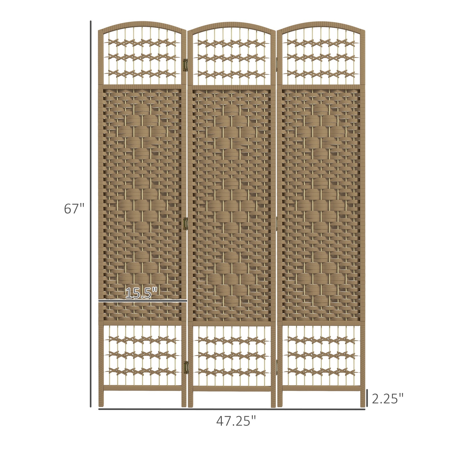 HOMCOM 3 Panel Folding Room Divider Portable Privacy Screen Wave Fiber Room Partition for Home Office Natural