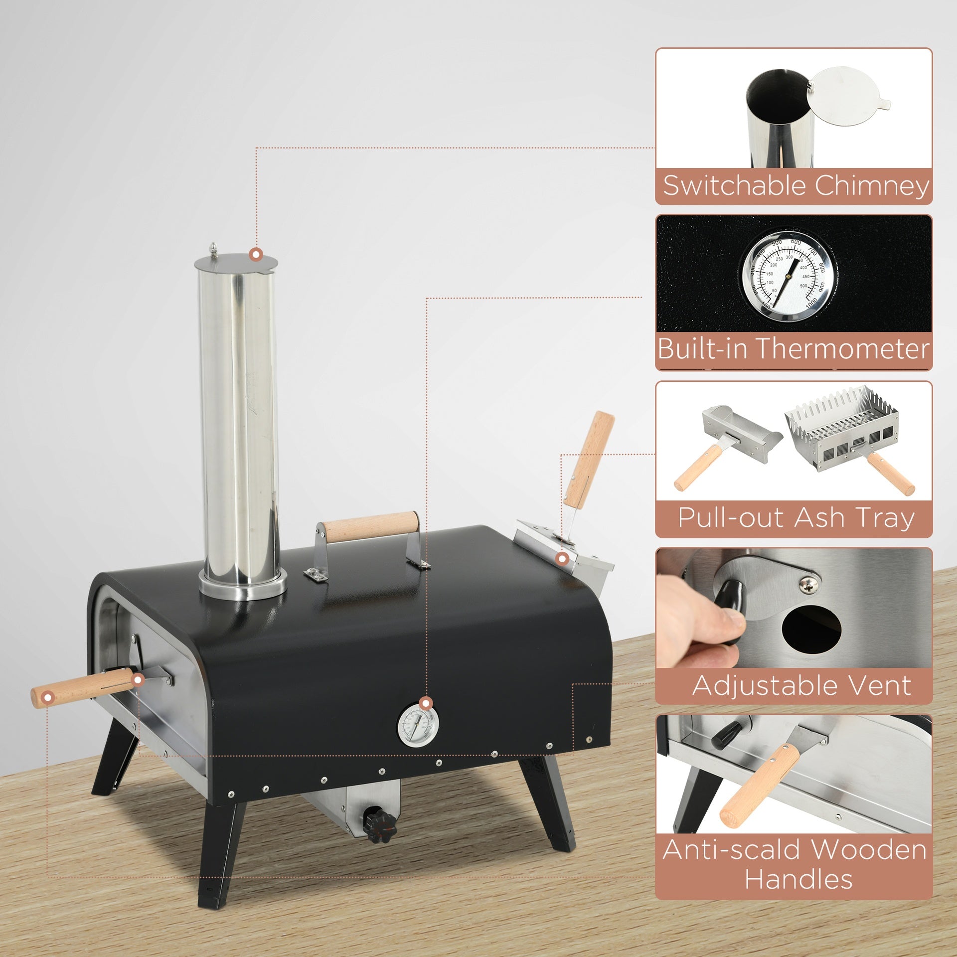 Outsunny Pellet Wood Fired Pizza Oven, Outdoor Pizza Maker with 12" Rotating Stone, Peel and Waterproof Cover