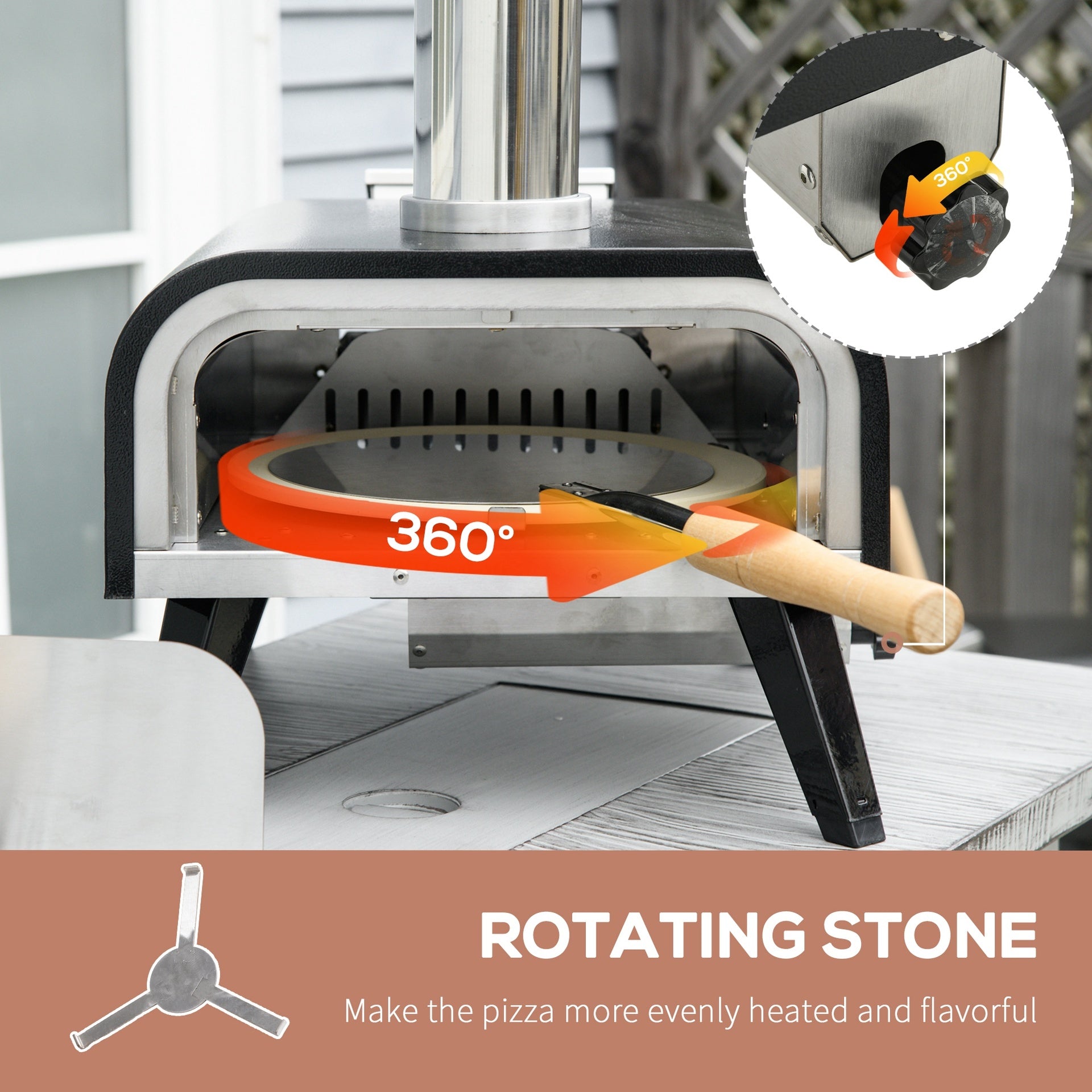 Outsunny Pellet Wood Fired Pizza Oven, Outdoor Pizza Maker with 12" Rotating Stone, Peel and Waterproof Cover