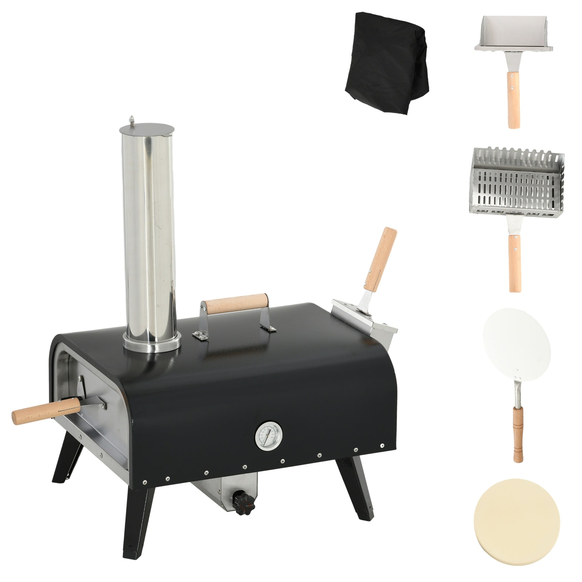 Outsunny Pellet Wood Fired Pizza Oven, Outdoor Pizza Maker with 12" Rotating Stone, Peel and Waterproof Cover
