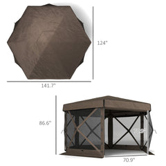 Outsunny 12' x 12' Hexagonal Pop Up Gazebo Canopy Tent with 5 Sidewalls, Outdoor Canopy Shelter with Carry Bag, Brown