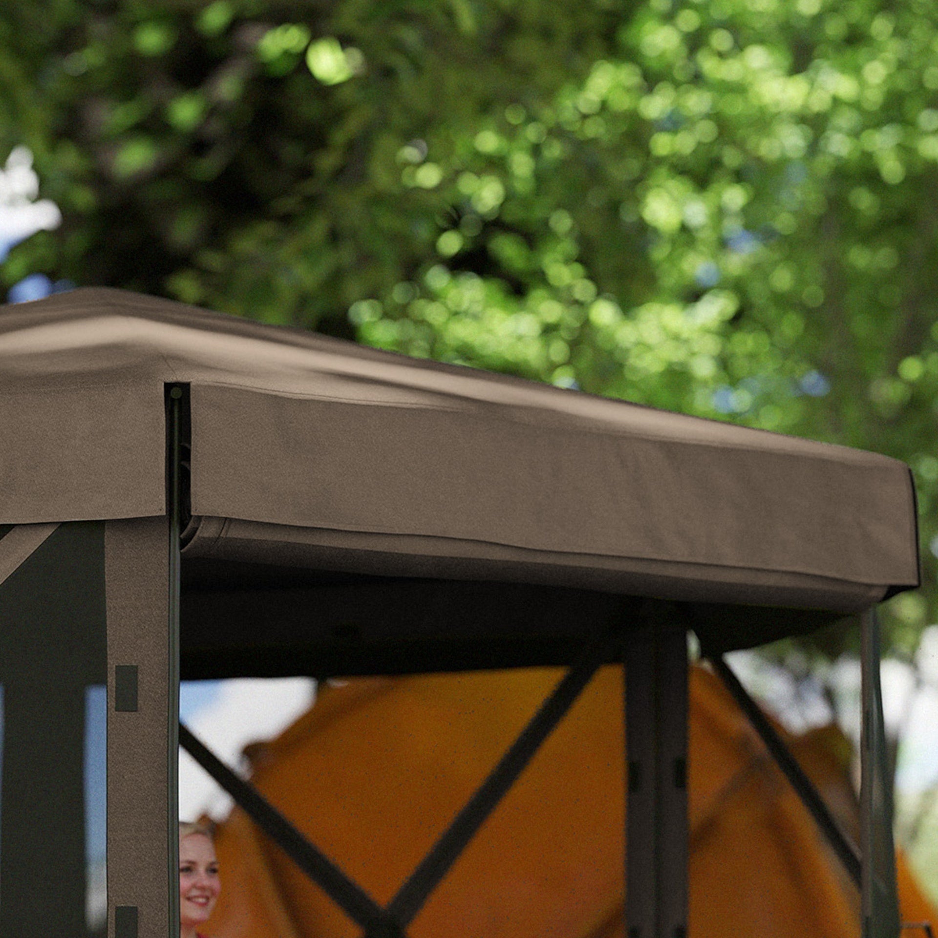 Outsunny 12' x 12' Hexagonal Pop Up Gazebo Canopy Tent with 5 Sidewalls, Outdoor Canopy Shelter with Carry Bag, Brown