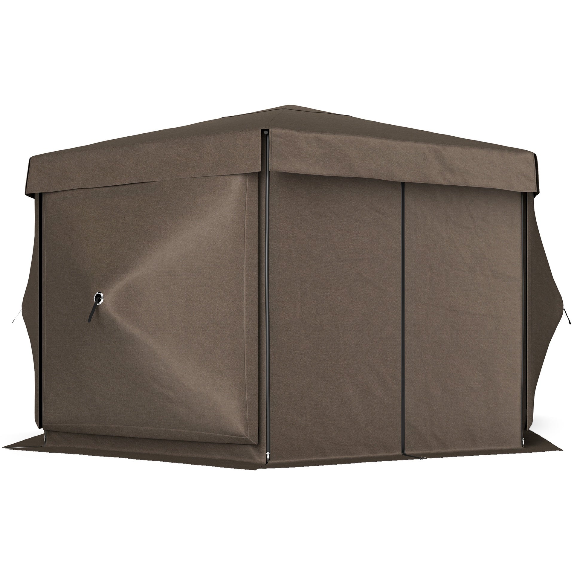 Outsunny 12' x 12' Hexagonal Pop Up Gazebo Canopy Tent with 5 Sidewalls, Outdoor Canopy Shelter with Carry Bag, Brown