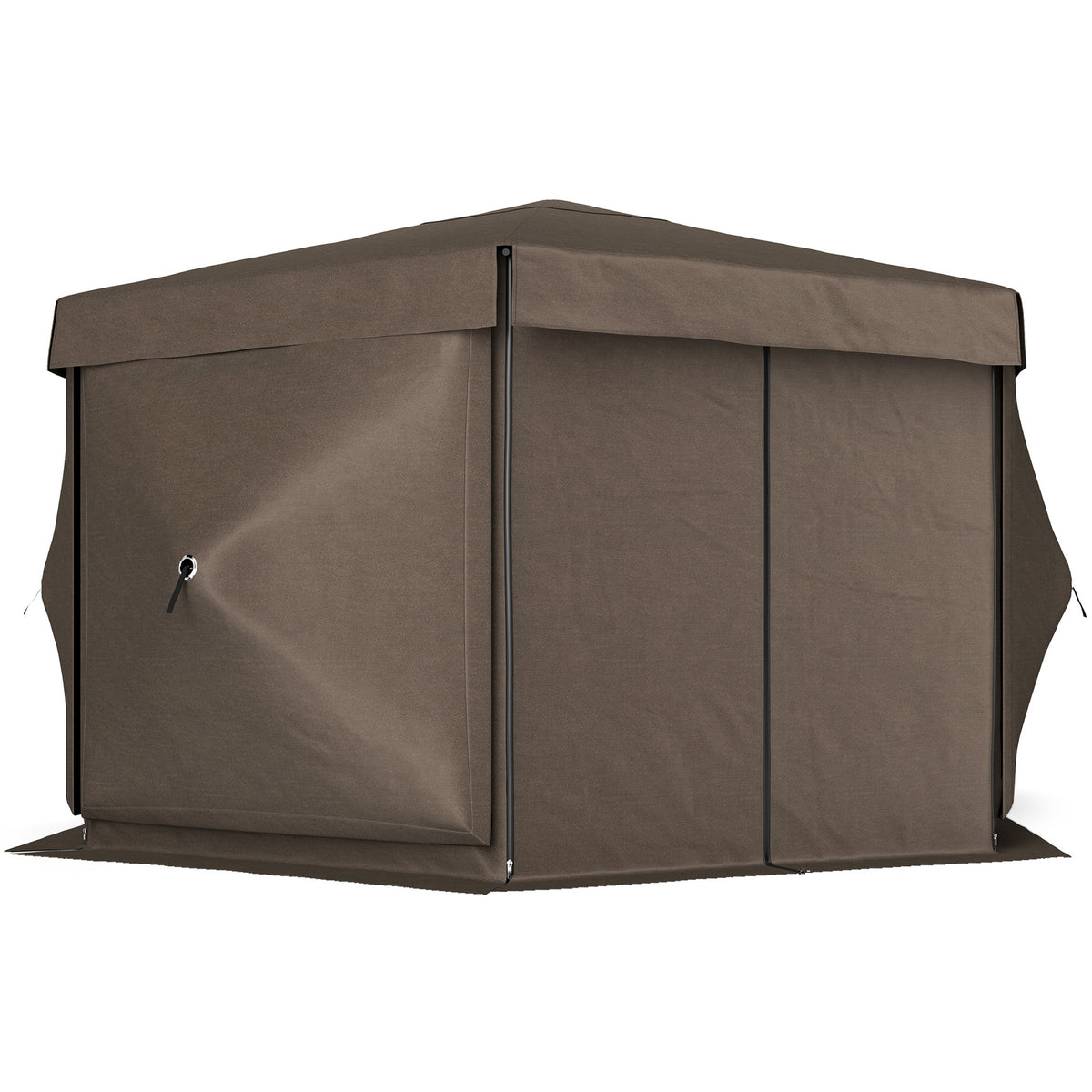 Outsunny 12' x 12' Hexagonal Pop Up Gazebo Canopy Tent with 5 Sidewalls, Outdoor Canopy Shelter with Carry Bag, Brown