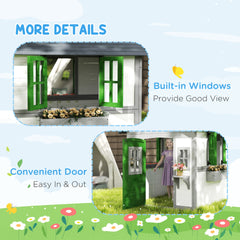Outsunny Wooden Playhouse for Kids Outdoor with Doors, Windows, Planter Pots and Boxes for Toddlers 3-8 Years, White
