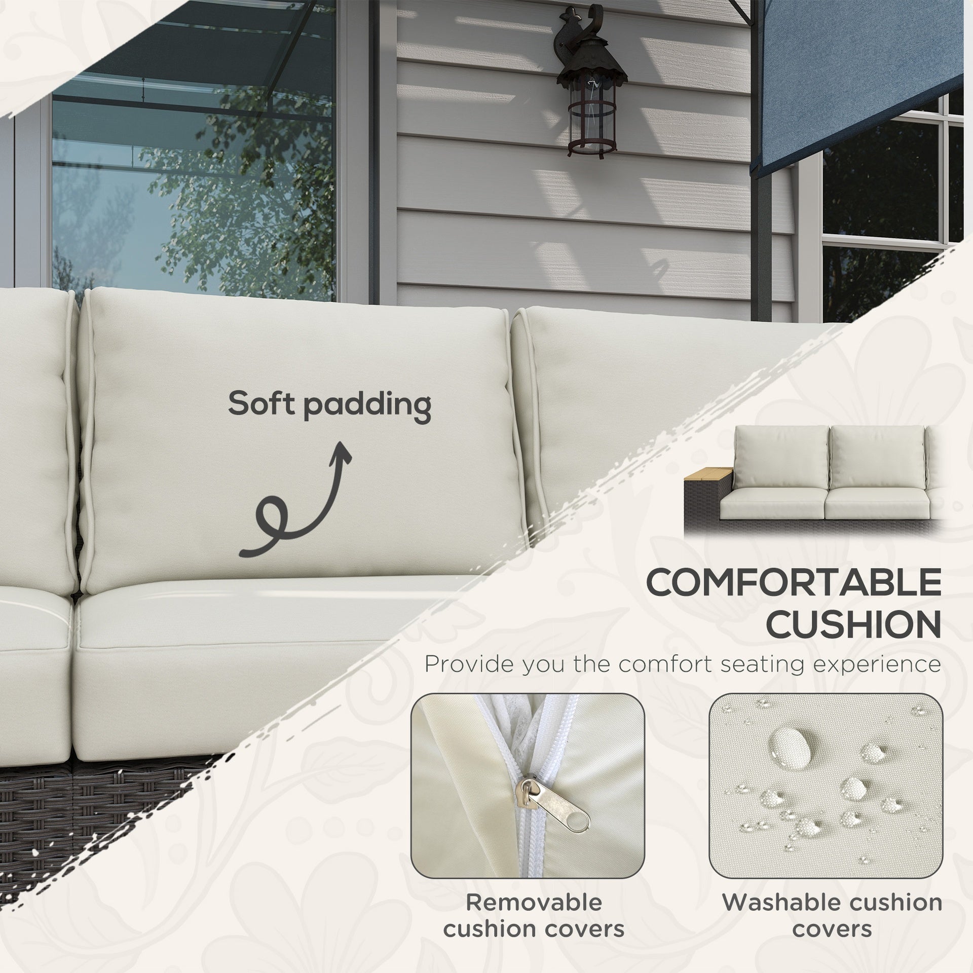 Outsunny 3-Seat Outdoor Patio Sofa, PE Wicker Outdoor Couch with  Extra Wide Deep Seat, Wide Armrests 4" Cushions, Beige
