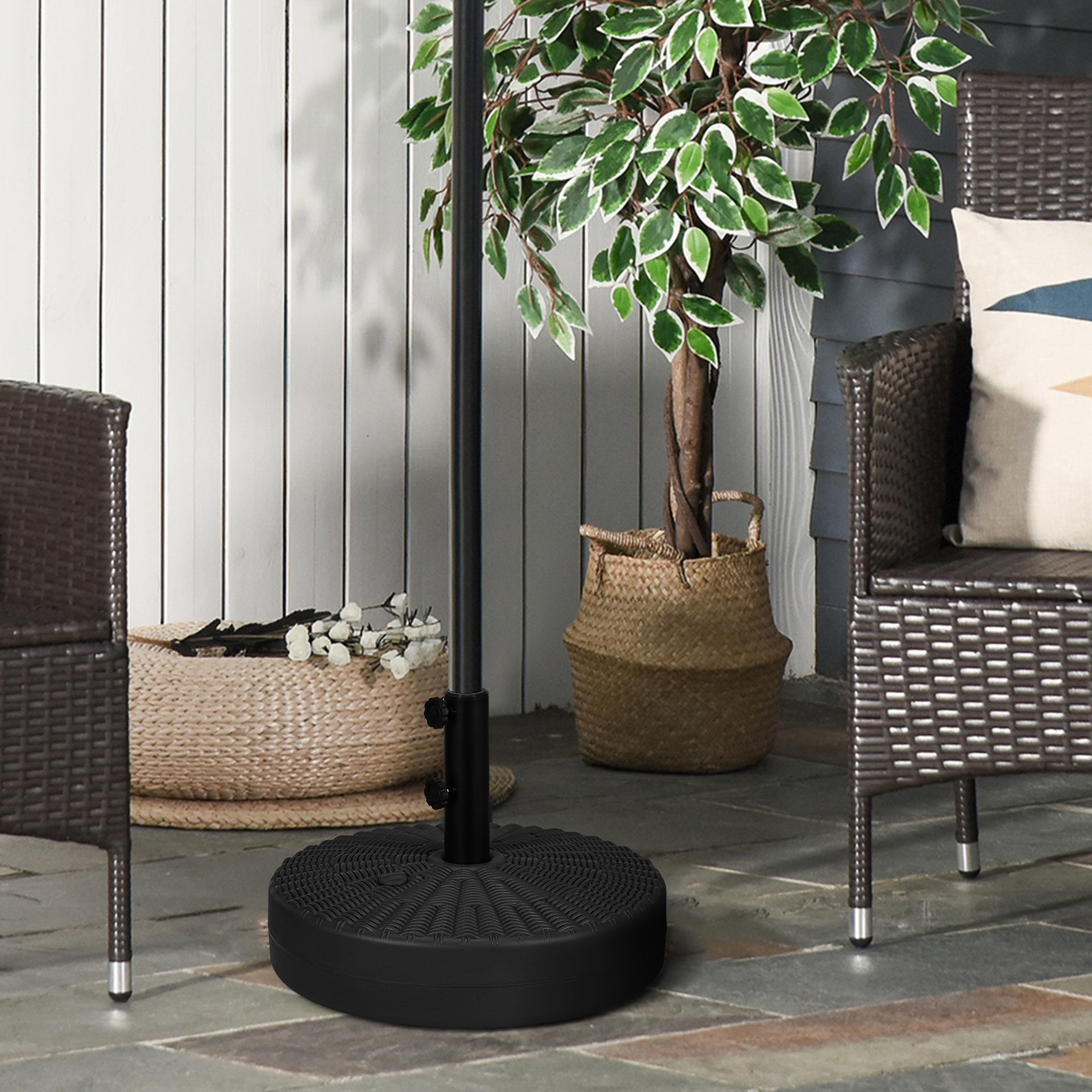 Outsunny Umbrella Stand for 1.5" or 2" Umbrella Poles, Round Fillable Umbrella Base for Outdoor, Lawn, Deck, Black