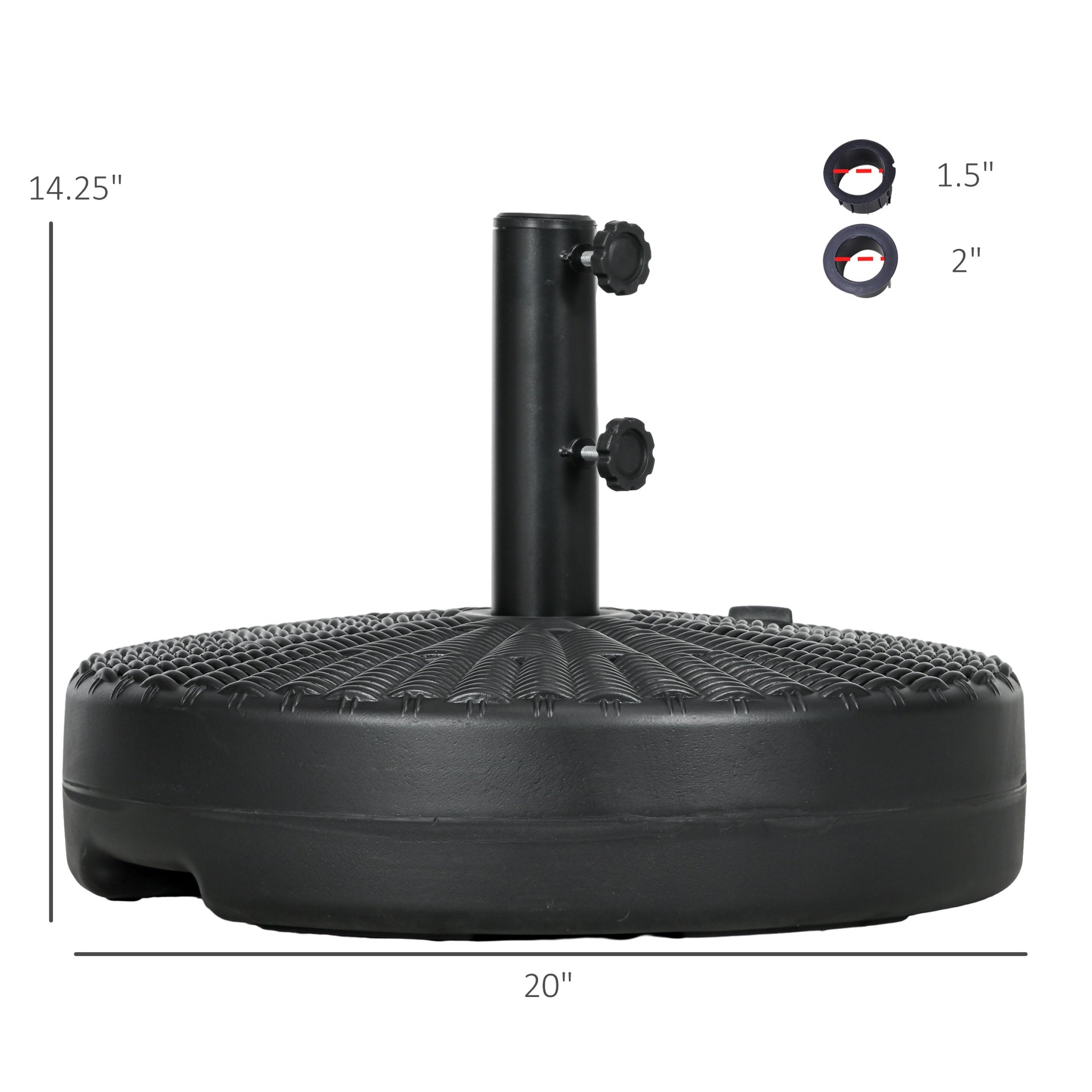 Outsunny Umbrella Stand for 1.5" or 2" Umbrella Poles, Round Fillable Umbrella Base for Outdoor, Lawn, Deck, Black