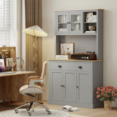 HOMCOM Freestanding Kitchen Cabinet, 71" Tall Pantry Cabinet, Modern Hutch with Wide Countertop, Adjustable Shelves, Gray