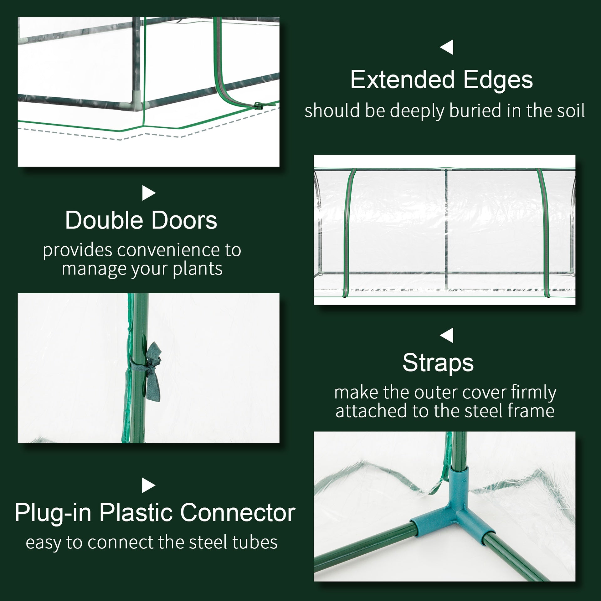 Outsunny 7' L x 3' W x 2.5' H Portable Tunnel Greenhouse for Outdoor Garden Hot House with 4 Zippered Doors, PVC Cover