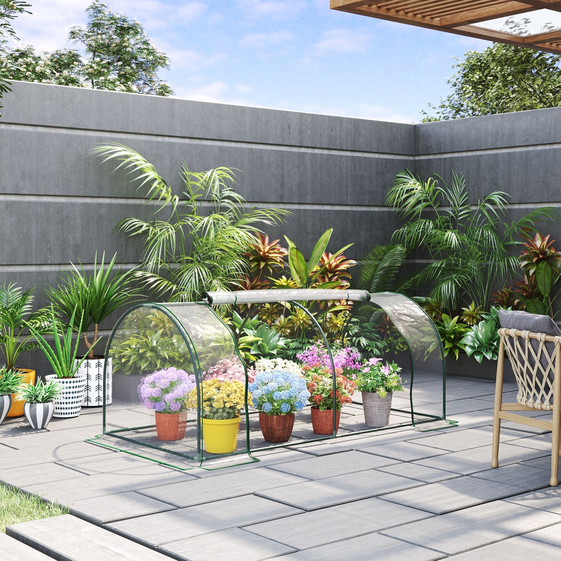 Outsunny 7' L x 3' W x 2.5' H Portable Tunnel Greenhouse for Outdoor Garden Hot House with 4 Zippered Doors, PVC Cover