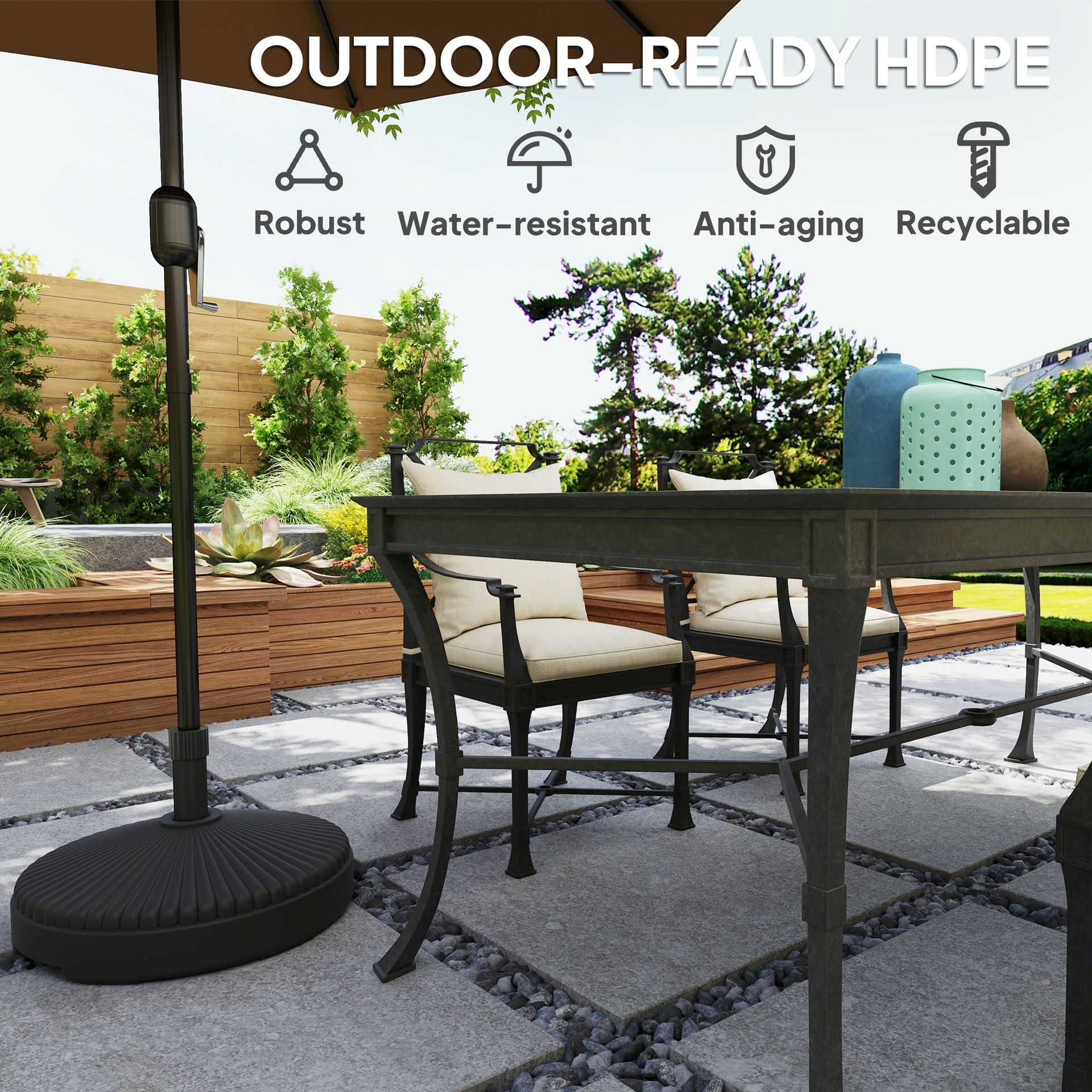 Outsunny Round Patio Umbrella Base Holder, Heavy Duty Outdoor Umbrella Stand Base, Filled Up to 62lbs with Sand or 51lbs with Water for Garden, Poolside, Black