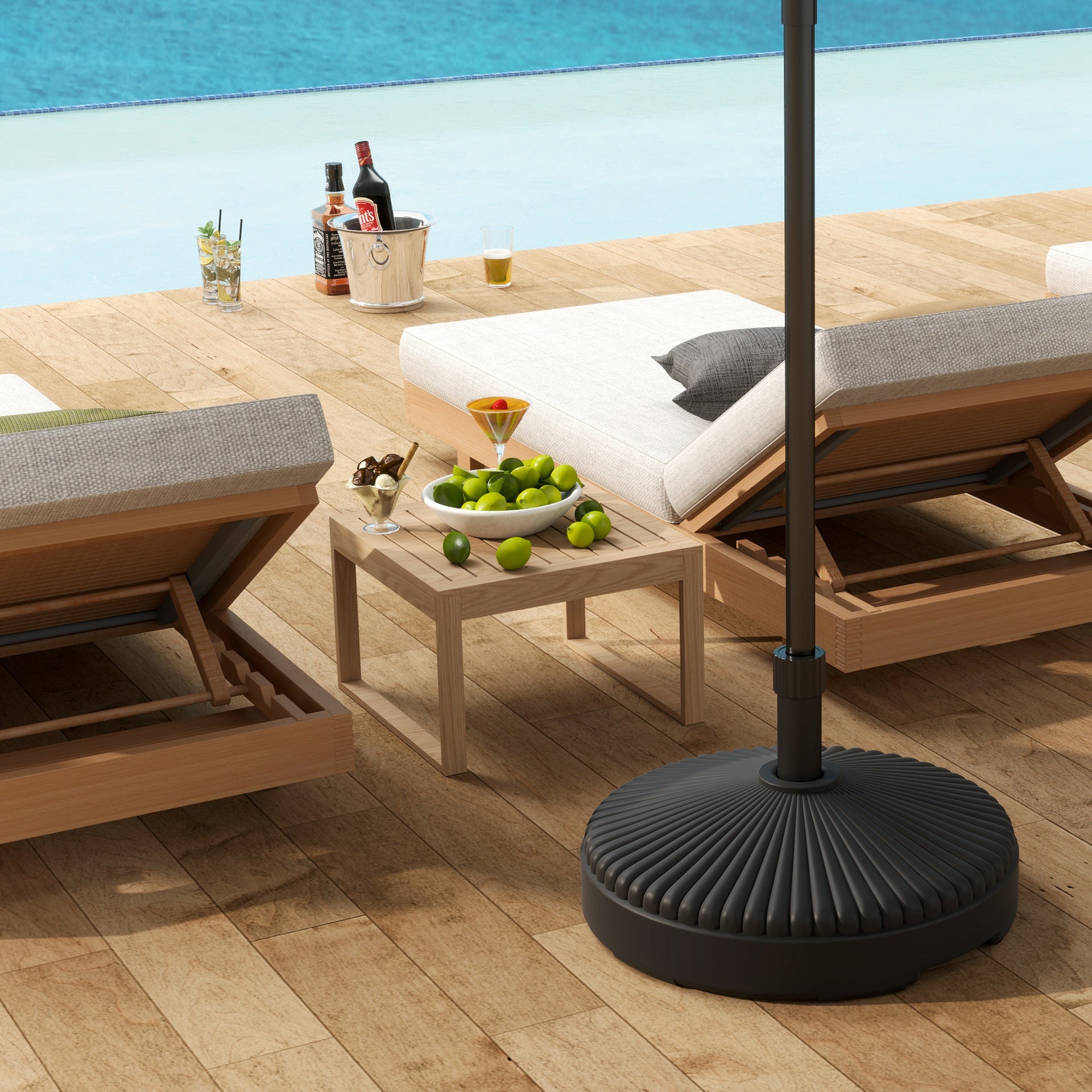 Outsunny Round Patio Umbrella Base Holder, Heavy Duty Outdoor Umbrella Stand Base, Filled Up to 62lbs with Sand or 51lbs with Water for Garden, Poolside, Black