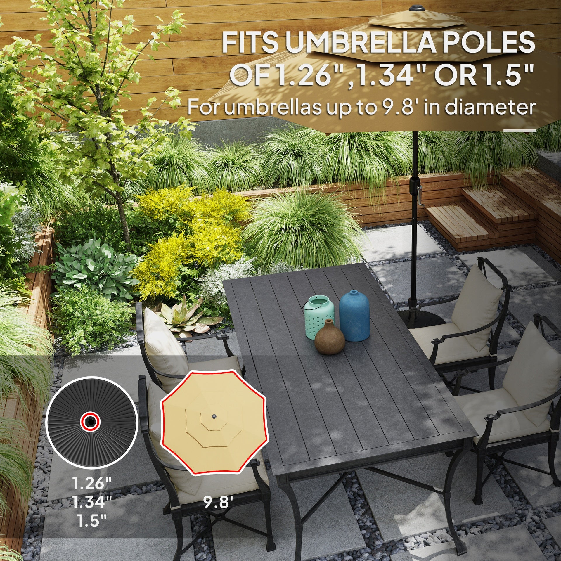 Outsunny Round Patio Umbrella Base Holder, Heavy Duty Outdoor Umbrella Stand Base, Filled Up to 62lbs with Sand or 51lbs with Water for Garden, Poolside, Black