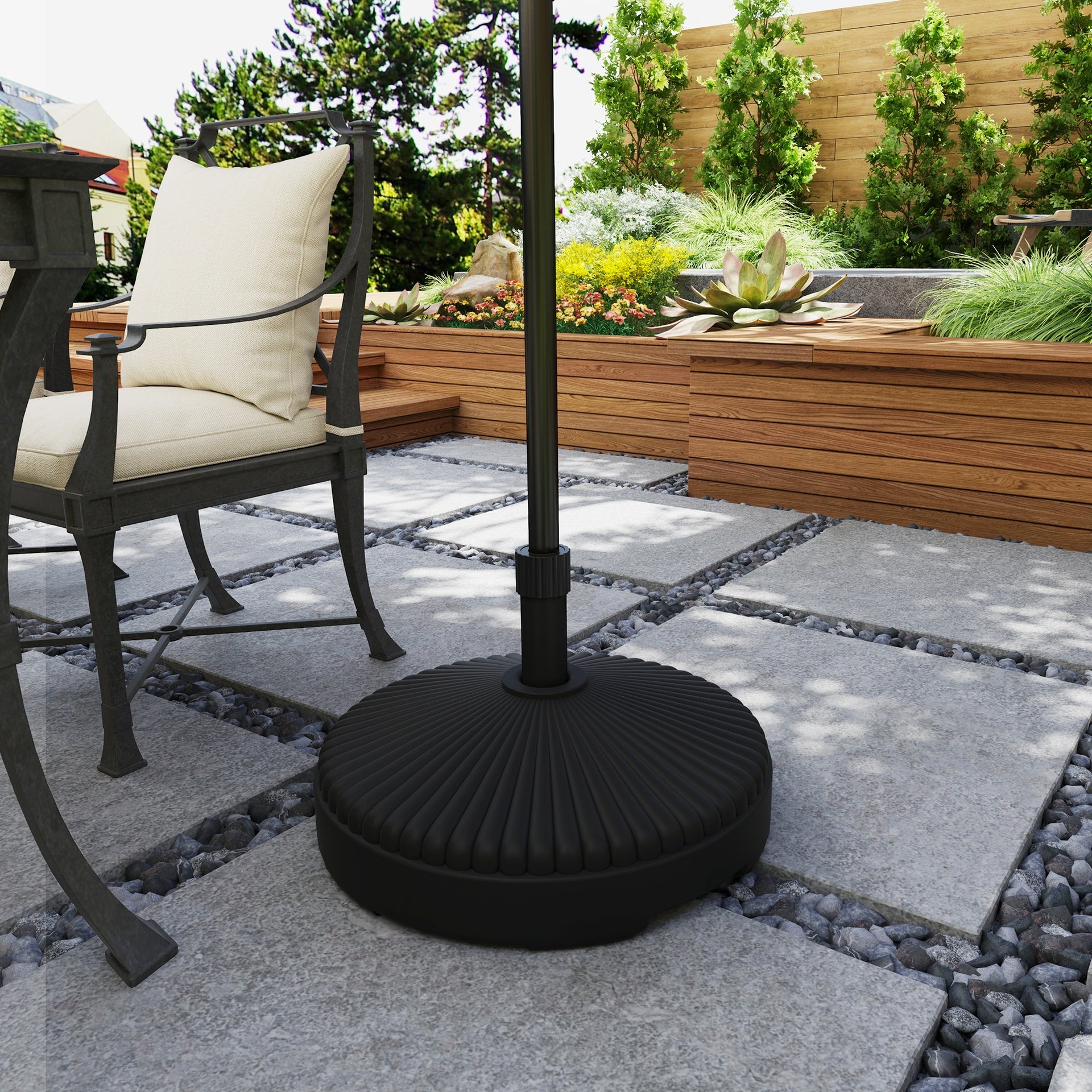 Outsunny Round Patio Umbrella Base Holder, Heavy Duty Outdoor Umbrella Stand Base, Filled Up to 62lbs with Sand or 51lbs with Water for Garden, Poolside, Black