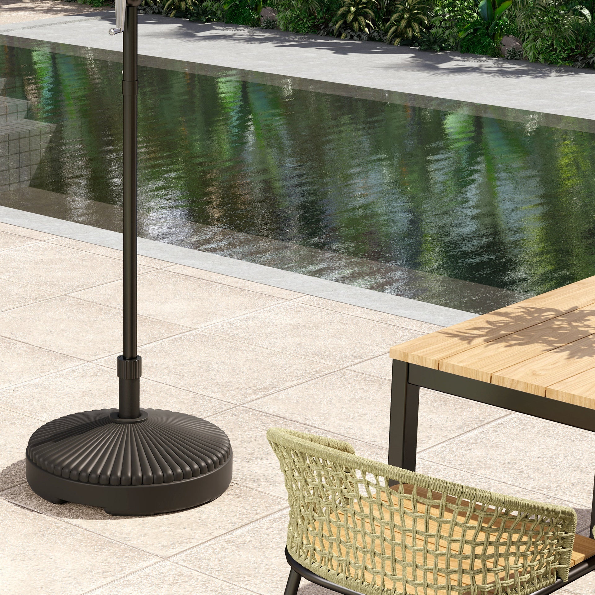 Outsunny Round Patio Umbrella Base Holder, Heavy Duty Outdoor Umbrella Stand Base, Filled Up to 62lbs with Sand or 51lbs with Water for Garden, Poolside, Black