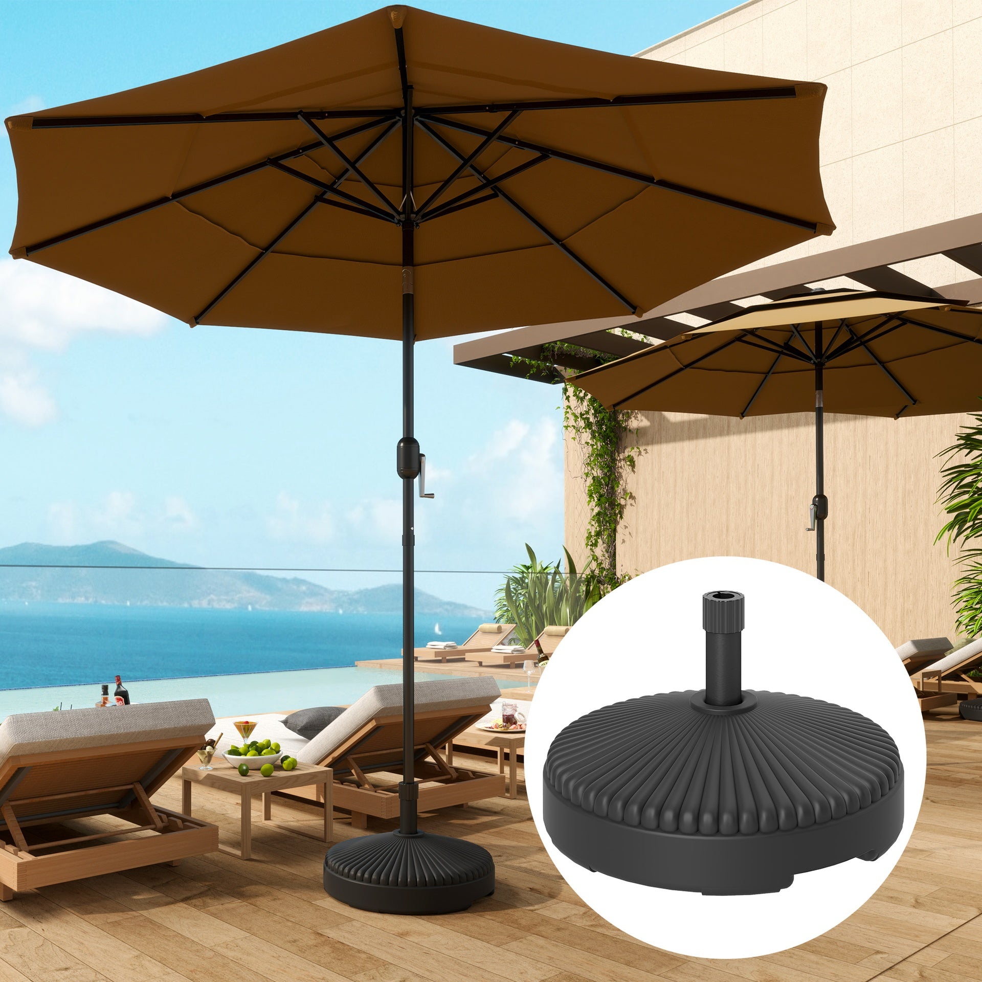 Outsunny Round Patio Umbrella Base Holder, Heavy Duty Outdoor Umbrella Stand Base, Filled Up to 62lbs with Sand or 51lbs with Water for Garden, Poolside, Black