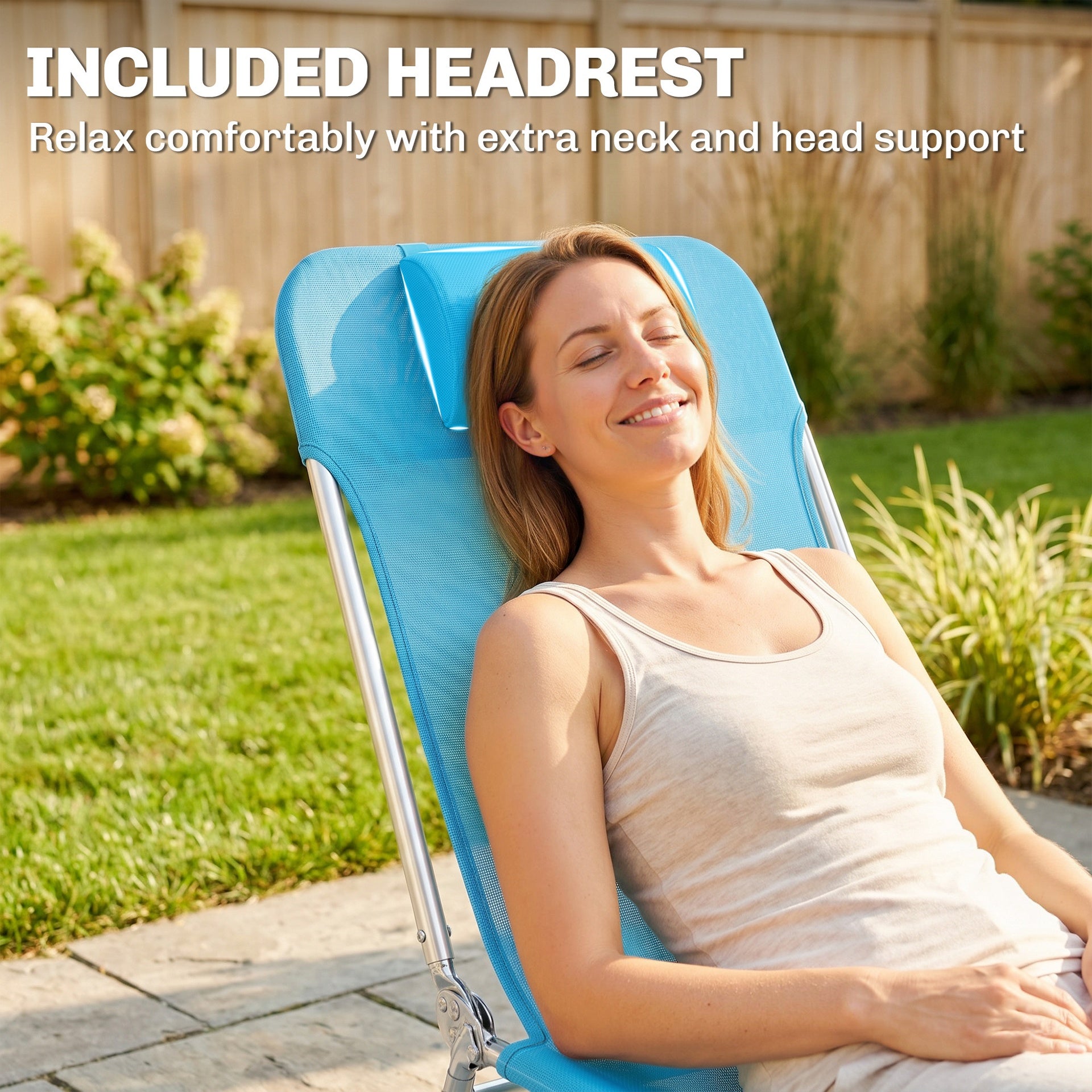 Outsunny 2 Piece Folding Chaise Lounge Chairs, Pool Sun Tanning Chairs with Reclining Back, Breathable Mesh Seat, Headrest for Beach, Yard, Patio, Blue