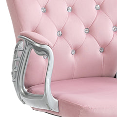 Vinsetto Button Tufted Desk Chair, Home Office Chair with Padded Armrests, Adjustable Height and Swivel Wheels, Pink