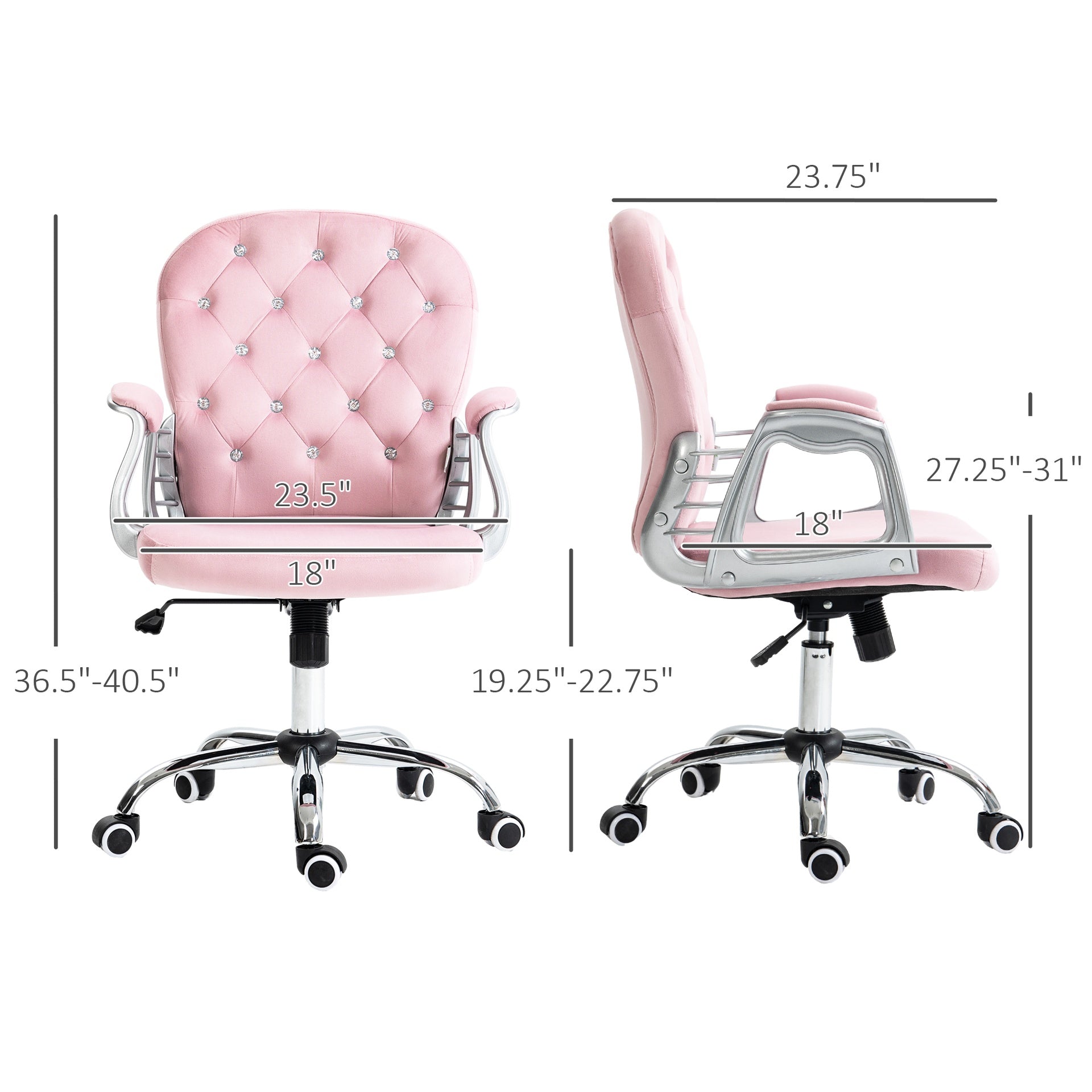 Vinsetto Button Tufted Desk Chair, Home Office Chair with Padded Armrests, Adjustable Height and Swivel Wheels, Pink