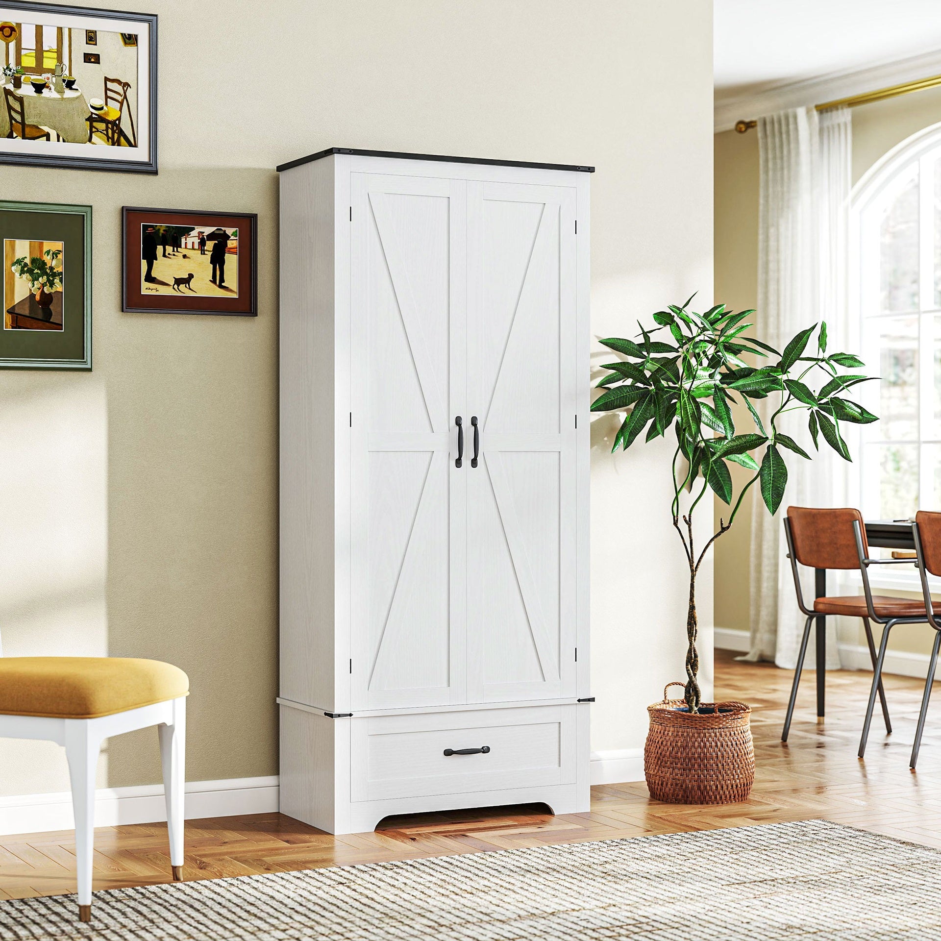 HOMCOM 72" Farmhouse Pantry Cabinet with Adjustable Shelves, Kitchen Pantry Cabinet with 2 Doors, Distressed White