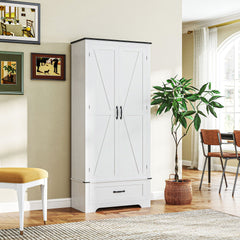 HOMCOM 72" Farmhouse Pantry Cabinet with Adjustable Shelves, Kitchen Pantry Cabinet with 2 Doors, Distressed White