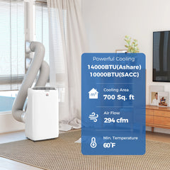 HOMCOM 14000 BTU Portable Air Conditioner, Inverter & Dual Hose AC Unit w/ Cool, Dehumidifier, Fan, for 700 Sq. ft, Window Kit