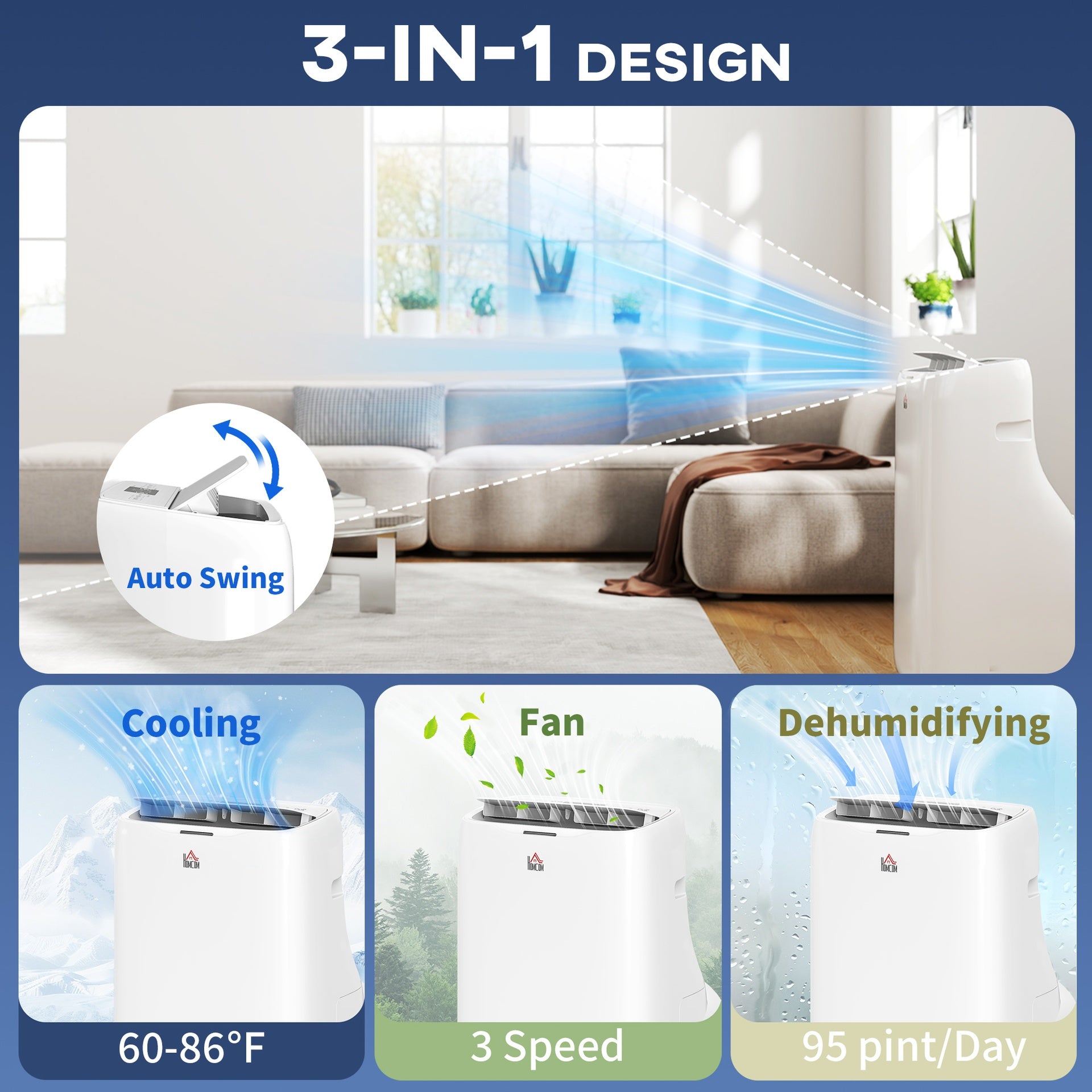 HOMCOM 14000 BTU Portable Air Conditioner, Inverter & Dual Hose AC Unit w/ Cool, Dehumidifier, Fan, for 700 Sq. ft, Window Kit
