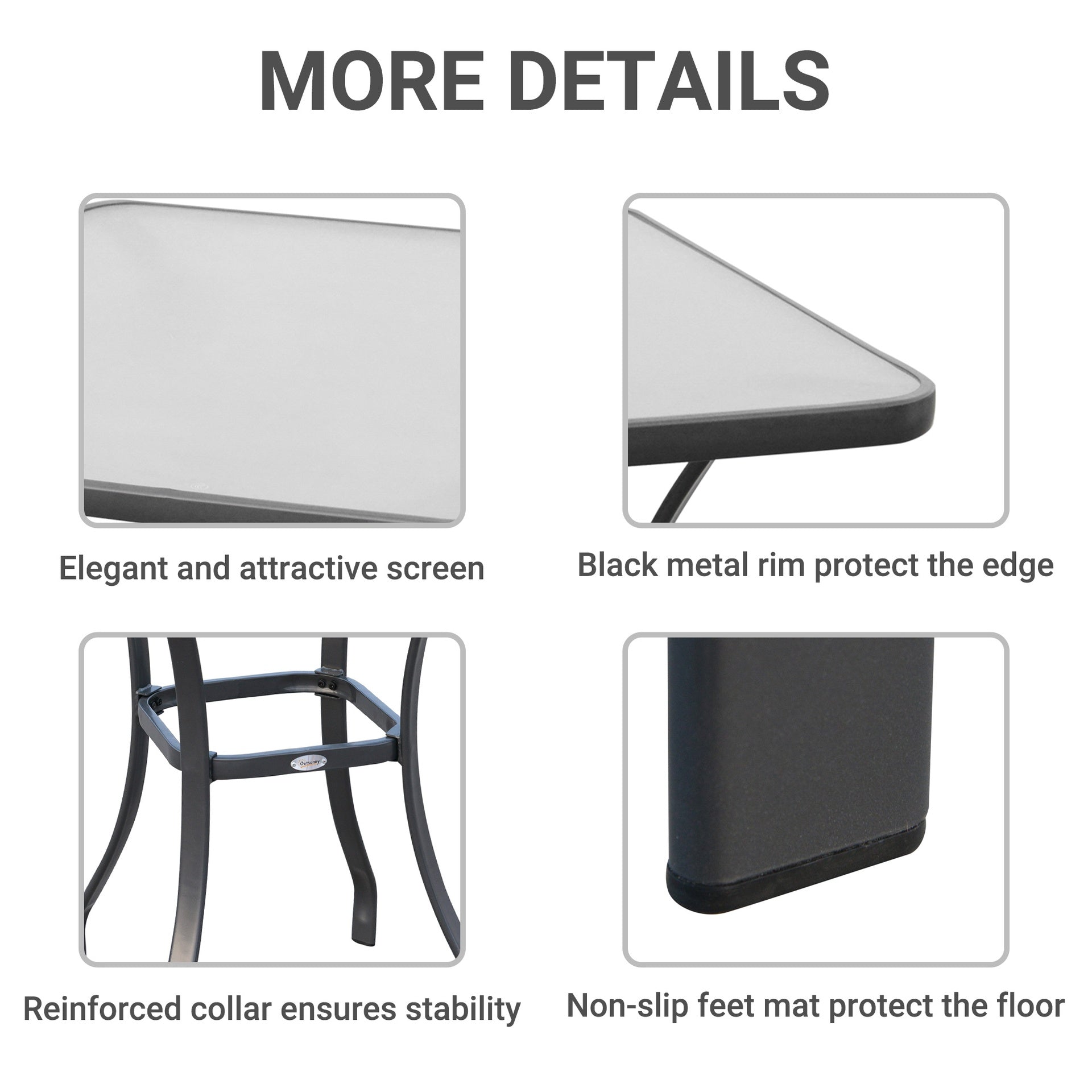 Outsunny 27" Square Bistro Table Garden Dining Table Outdoor Tempered Glass Table