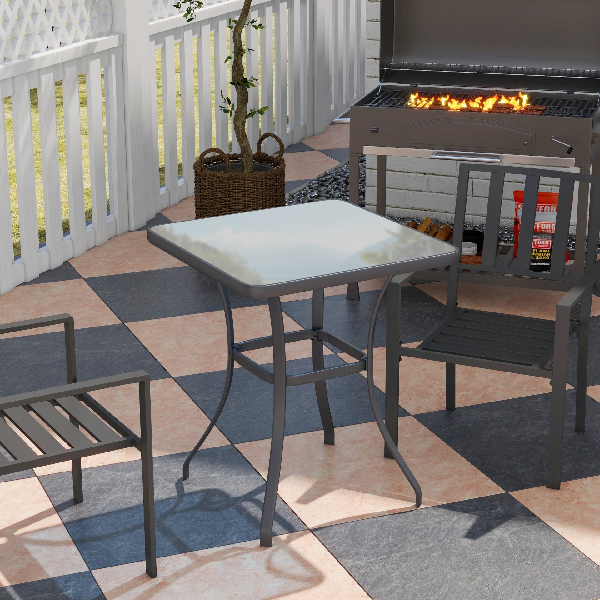 Outsunny 27" Square Bistro Table Garden Dining Table Outdoor Tempered Glass Table