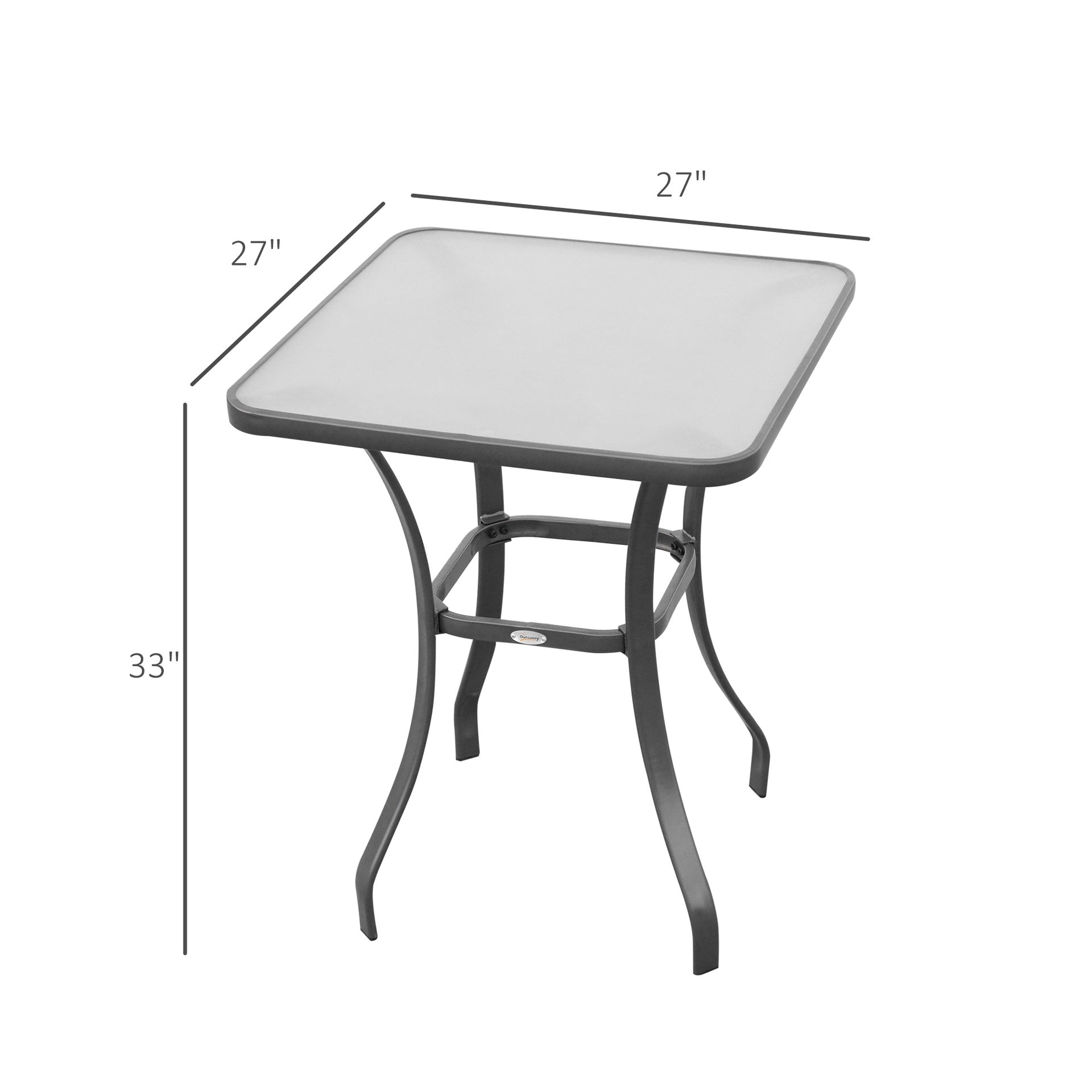 Outsunny 27" Square Bistro Table Garden Dining Table Outdoor Tempered Glass Table