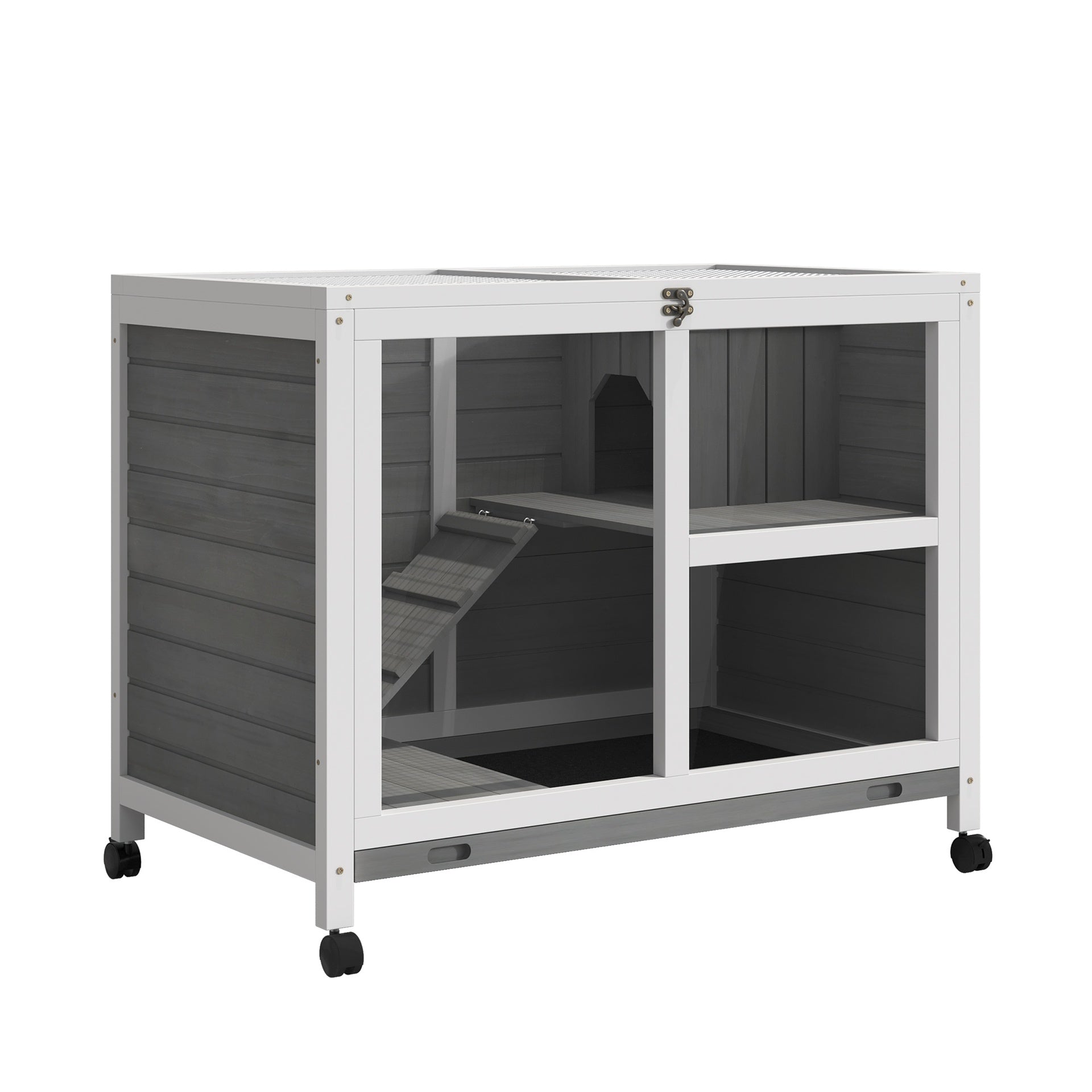 PawHut Desk/Table Sized Rabbit Hutch with Wheels