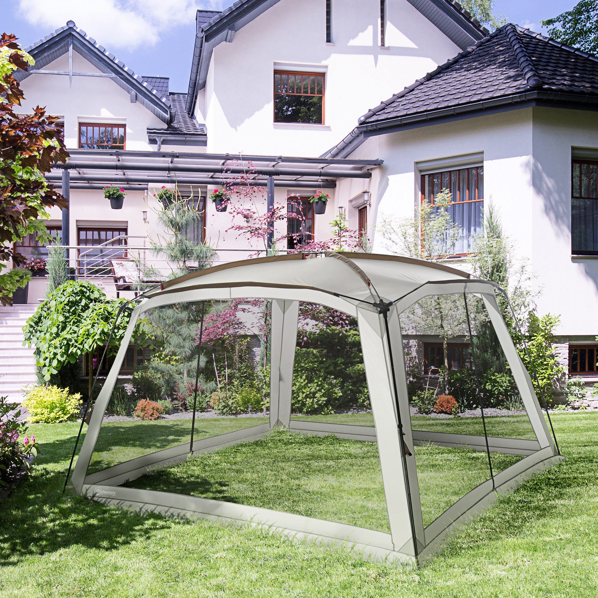 Outsunny 12' x 12' Screen House, UV50+ Screen Tent with 2 Doors & Carry Bag for Outdoor Camping Activities, Easy Setup, White
