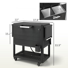 Outsunny 104 Quart Large Capacity Outdoor Cooler Cart, Patio Rolling Ice Chest with Bottle Opener Shelves Wheels, Black