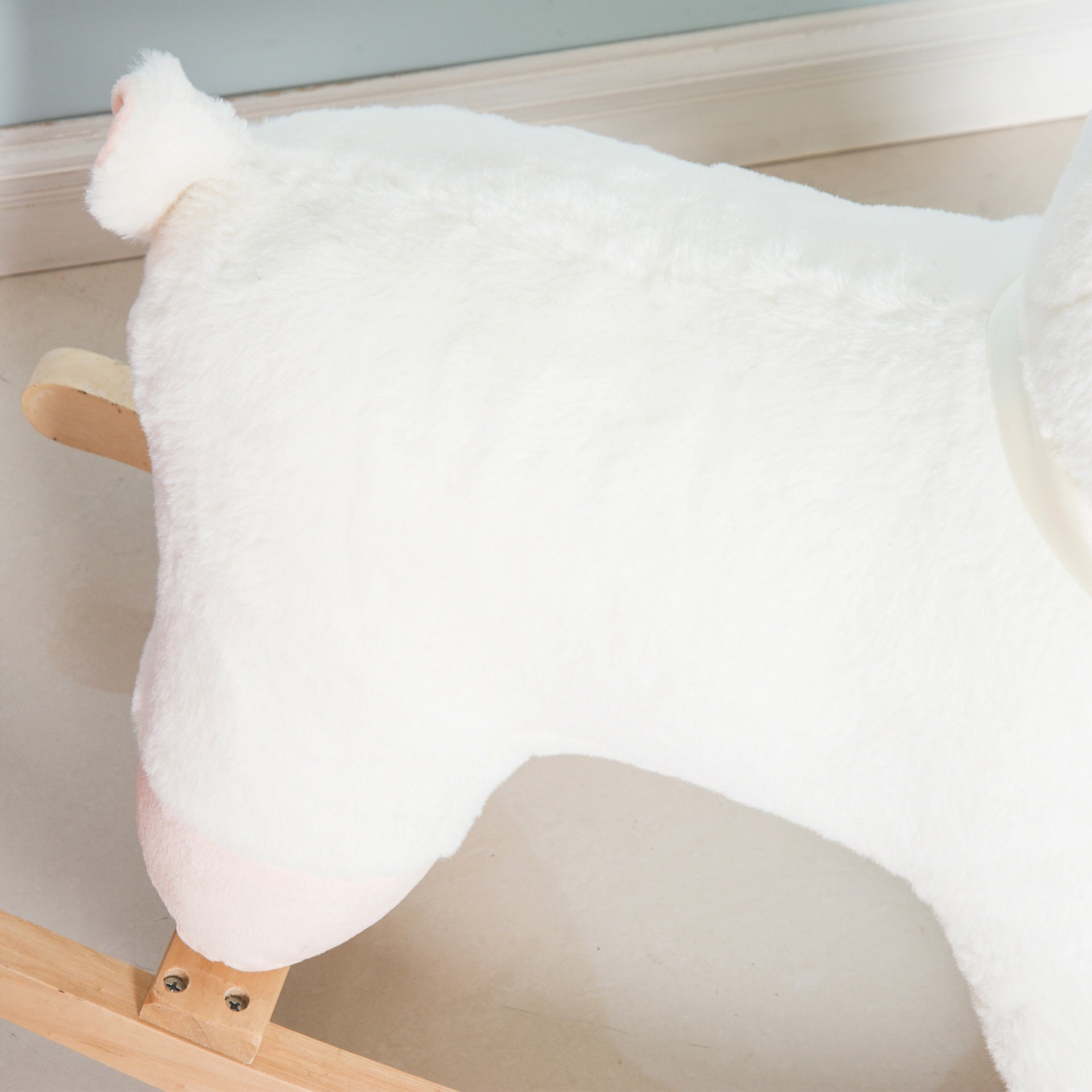 Qaba Lamb Rocking Horse Sheep, Nursery Stuffed Animal Ride On Rocker for Kids, Wooden Plush, White
