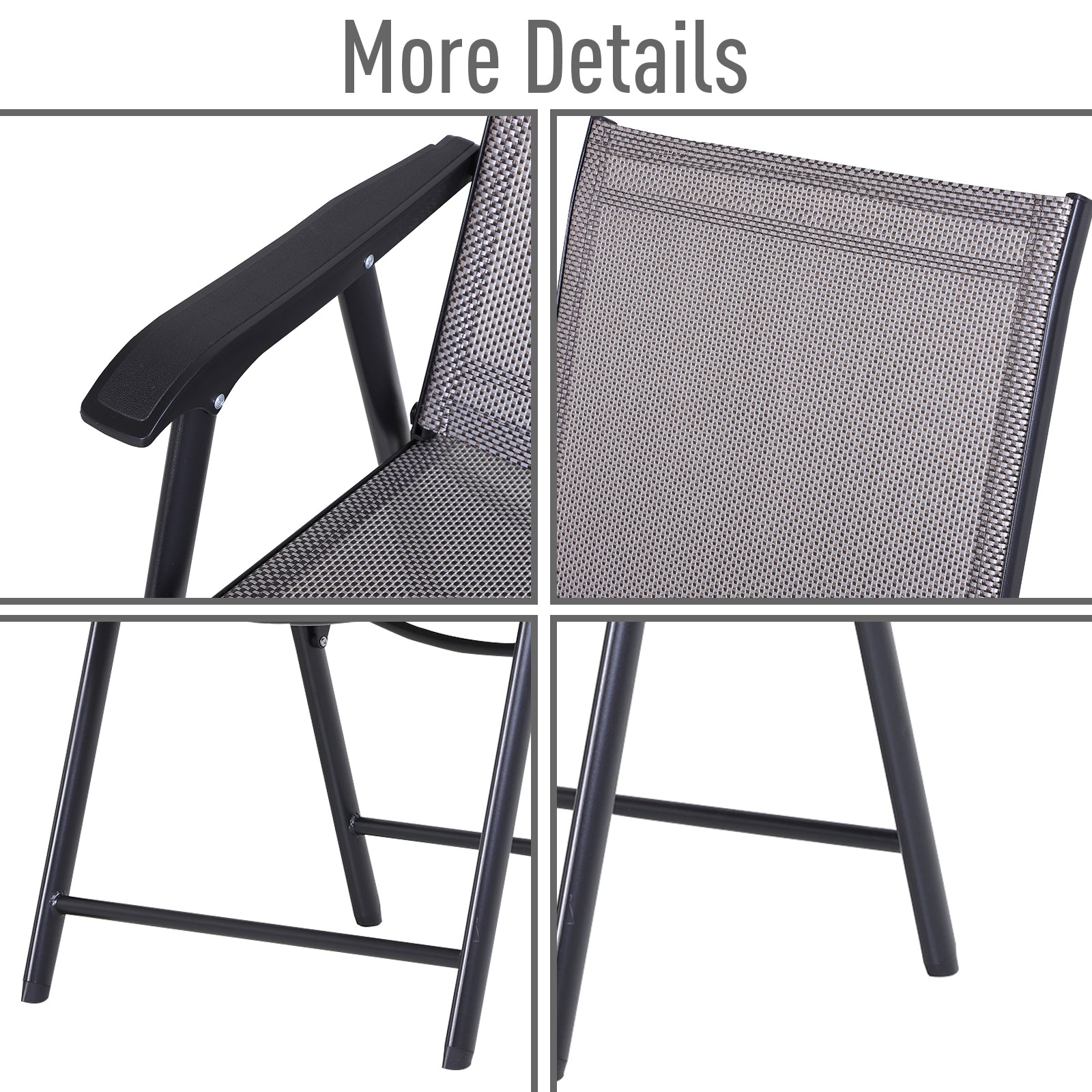 Outsunny Set of 4 Outdoor Folding Chairs, Stackable Patio Dining Chairs with Armrests, Metal Frame, Gray
