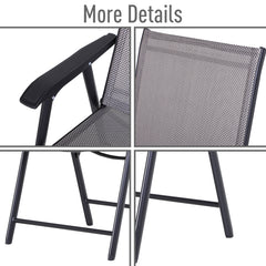 Outsunny Set of 4 Outdoor Folding Chairs, Stackable Patio Dining Chairs with Armrests, Metal Frame, Gray
