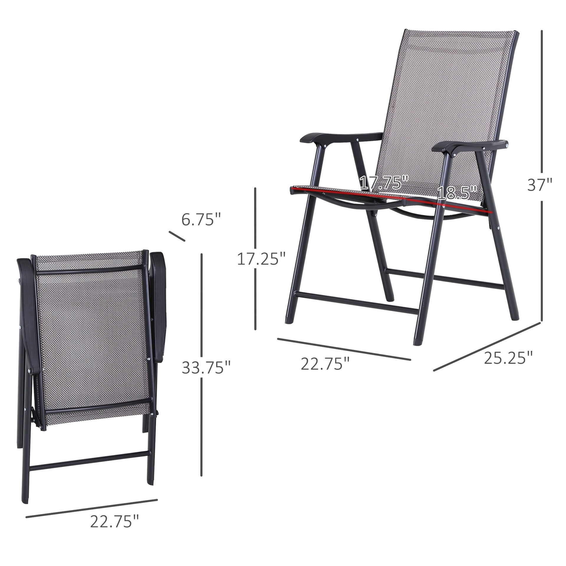 Outsunny Set of 4 Outdoor Folding Chairs, Stackable Patio Dining Chairs with Armrests, Metal Frame, Gray