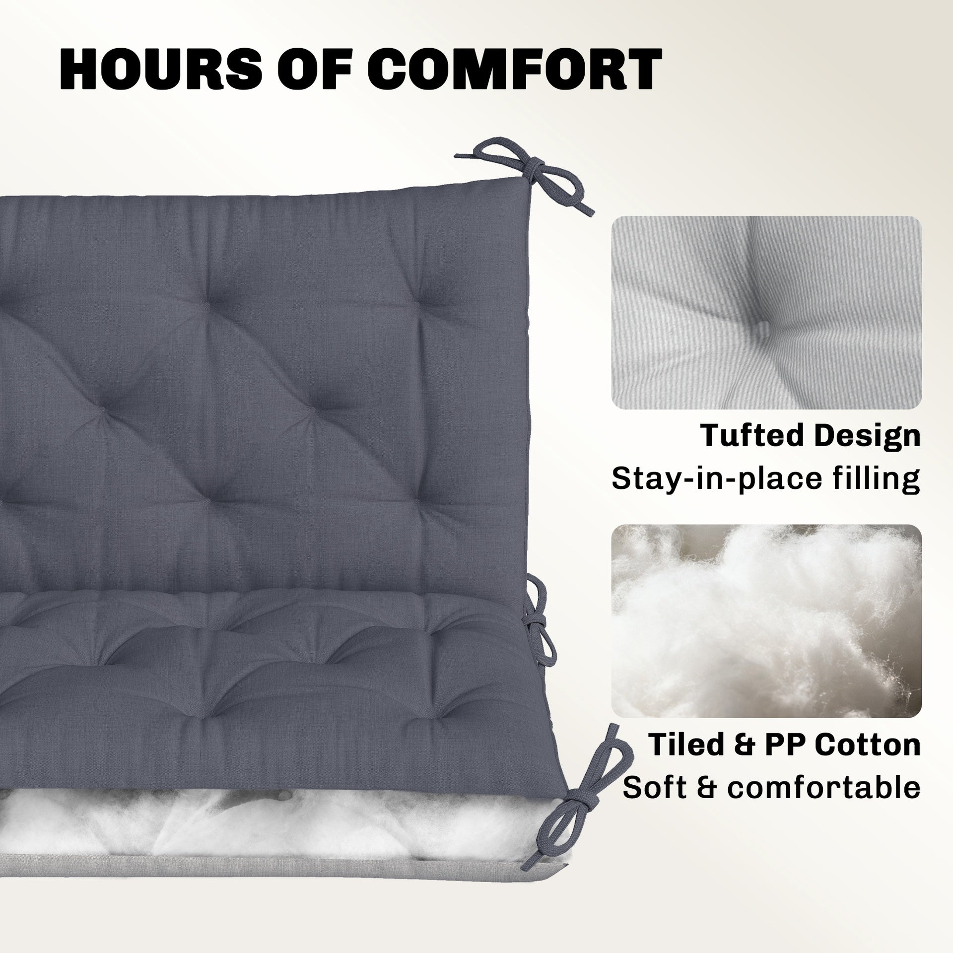 Outsunny 59" x 38" Tufted Bench Cushion for Outdoor Furniture, 3-Seater Replacement for Swing Chair, Patio Sofa/Couch, Dark Gray