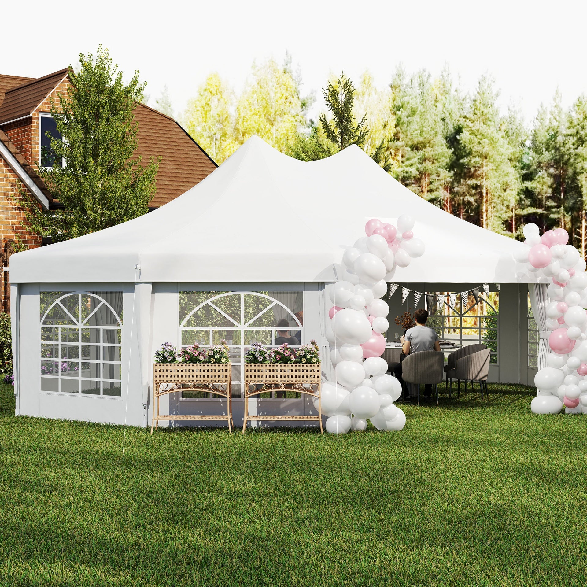 Outsunny 29' x 21' Canopy Party Event Tent with 2 Pull-Back Doors, White