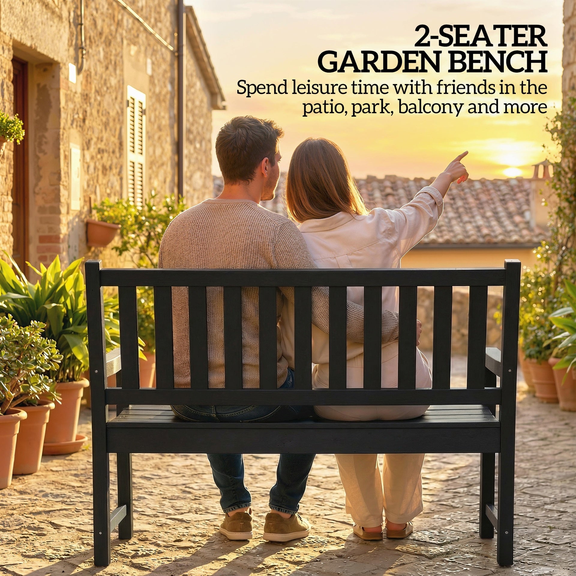 Outsunny 2-Person Garden Bench, HDPE Outdoor Bench with 530 lbs Capacity, Curved Seat for Backyard, Park, Porch, Lawn, Black