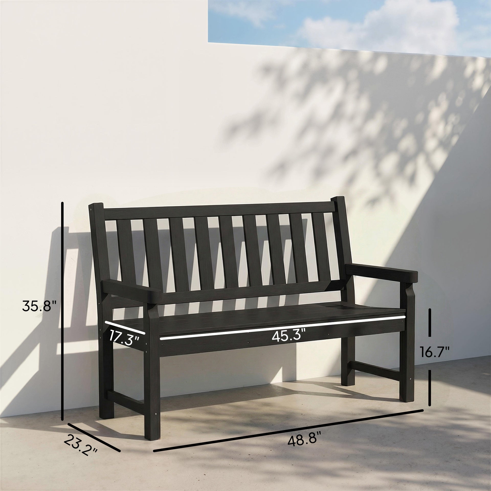 Outsunny 2-Person Garden Bench, HDPE Outdoor Bench with 530 lbs Capacity, Curved Seat for Backyard, Park, Porch, Lawn, Black