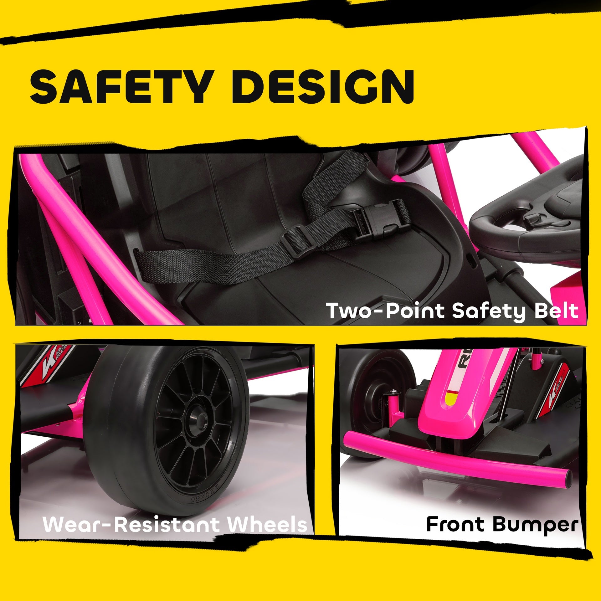 Qaba 24V 7AH Kids Electric Go Kart, 8.1 MPH Battery Powered Drift Kart with Dual Motors, Soft Start for 8-12 Years, Pink
