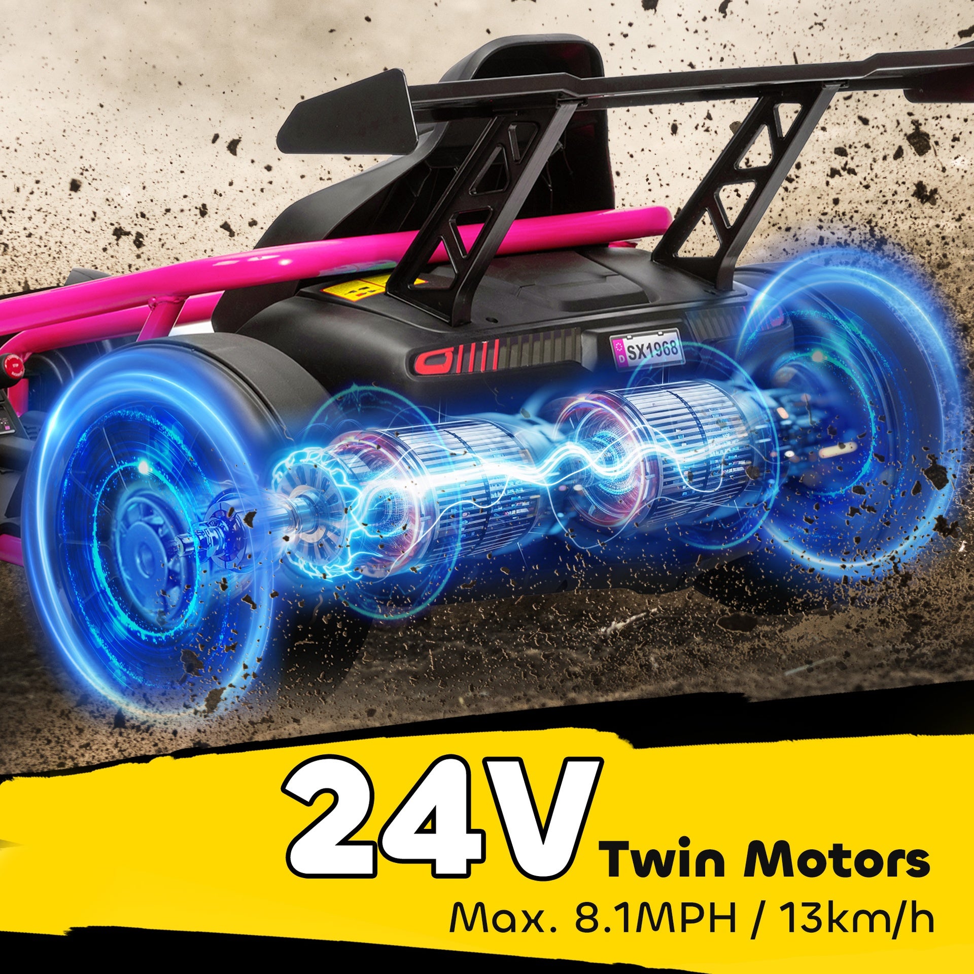 Qaba 24V 7AH Kids Electric Go Kart, 8.1 MPH Battery Powered Drift Kart with Dual Motors, Soft Start for 8-12 Years, Pink