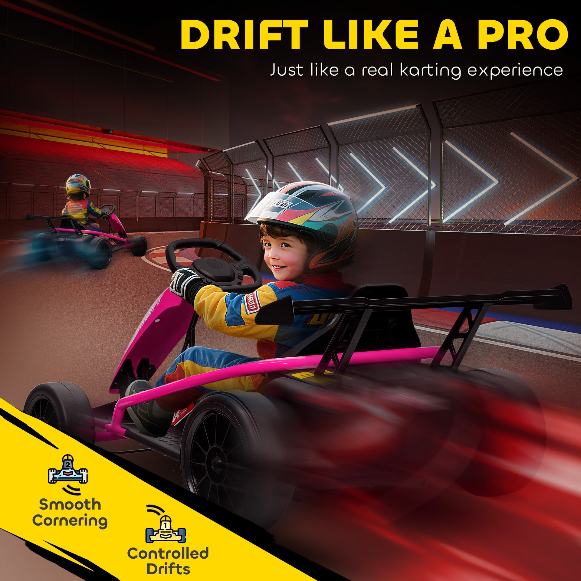 Qaba 24V 7AH Kids Electric Go Kart, 8.1 MPH Battery Powered Drift Kart with Dual Motors, Soft Start for 8-12 Years, Pink