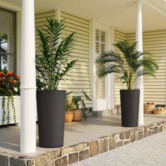 Outsunny 29 Inch Outdoor Planter, Set of 2 Plastic Flower Pots, Weather and UV Resistant Stackable Large Planters, Black